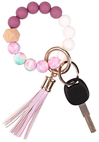 AOKSUNOVA Schlüsselanhänger Frau Boho Schlüsselarmband Schlüsselanhänger Band Perlen Lila