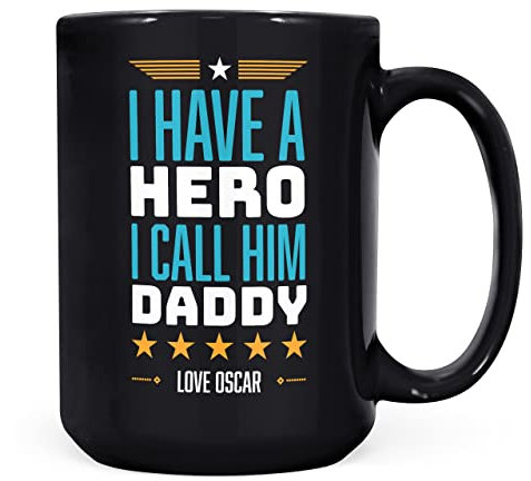 Mug Monster - I Have A Hero I Call Him Daddy Tasse, Vatertagsgeschenk von Young Son – Keramik-Kaffeetasse, Geschenk für Männer oder Frauen, extra große und riesige Tasse erhältlich, 425 ml schwarze