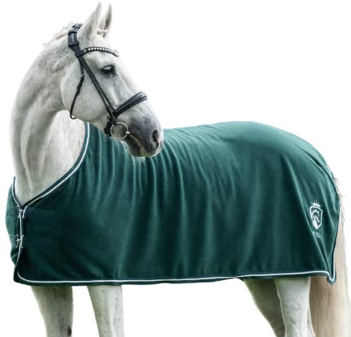 EQUILYX® Abschwitzdecke Pferd [perfekte Passform] Fleecedecke Stalldecke Transportdecke wärmend feuchtigkeitsabsorbierend atmungsaktiv (Opalgrün, 145)