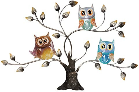 CIM Metall Wand-Deko - Eulen Baum 67cm - tierische 3D Wandbilder - Wandschmuck inkl. praktischer Wandbefestigung - lebhafte Wandskulptur