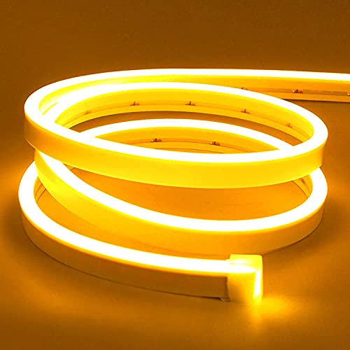 Lamomo LED Strip Gelb, 12V 5M LED Lichtband, Wasserdicht Neon LED Streifen, DIY Flexibel Ledband für Innen Aussenbereich Heim Küche Deko（Netzadapter nicht enthalten