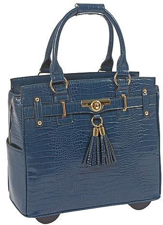 JKM and Company Rolling Bag for Computer, iPad, Laptop, Tablet, Briefcase, Carry Bag, Blue, 15.5” H x 10” W/D x 16.5” L, Laptop Bag with Wheels