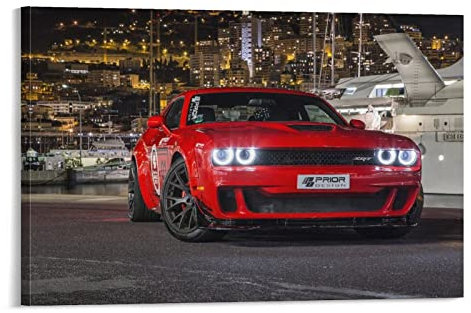KWID Sportwagen-Poster für Dodge Challenger Hellcat Muskelauto-Poster, dekoratives Gemälde, Leinwand, Wandposter und Kunstbild, modernes Familien-Schlafzimmer, Dekor-Poster, 40 x 60 cm