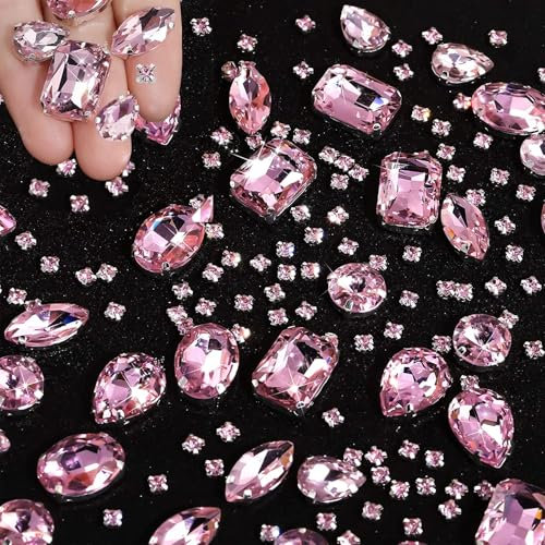 186 Stück Strasssteine Zum Aufnähen, Schmucksteine Diamant, Glas Kristall Strass, Strasssteine Kleidung, Deko Diamanten, Handgenähtes Diamant-Zubehör für DIY-Kleidung, Brautschuhe, Zubehör (Rosa)