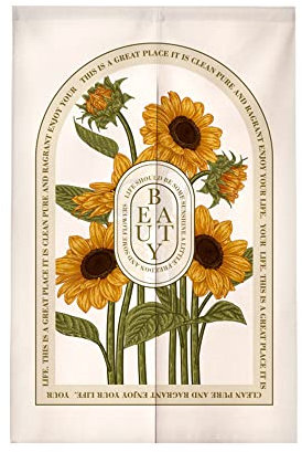 Surwin Japanischer Stil Türvorhang, Japan Noren Retro-Blumen Raumteiler Tapisseri Leinen Lang Vorhänge Partition Gardinen Tür Vorhang Tapisseri für die Türdekoration (65x90cm,Sonnenblume)