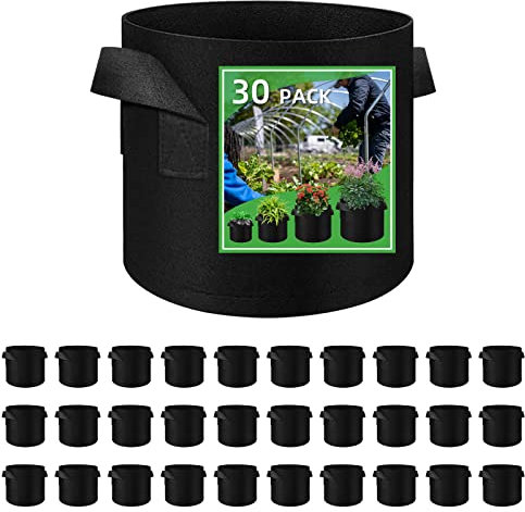30 Pack Vegetable Grow Bags, Gardening Plant Growing Bags Breathable Non-woven Fabric Plant Pots with Handles Indoor & Outdoor Grow Containers for Vegetable/Flower/Plant/Fruits, 3 Gallon(Black)
