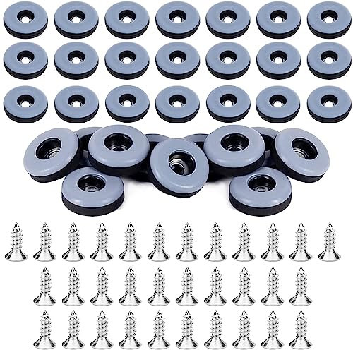 Teflongleiter zum Schrauben - Runde Teppichgleiter 32er Set für Möbel, Schwarz, 22mm - Stuhlgleiter für Teppich mit Filzgleitern und Nagel, Möbelpolster - Stuhlbeinschoner aus Kunststoffgleitern