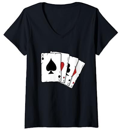 Damen Kreuz Pik Herz Karo Doppelkopf Kartenspiel T-Shirt mit V-Ausschnitt