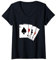 Damen Kreuz Pik Herz Karo Doppelkopf Kartenspiel T-Shirt mit V-Ausschnitt
