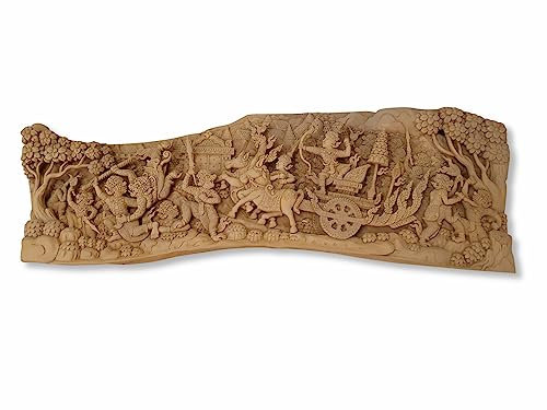 Kinaree Teak Holz Schnitzerei Rmayana - 112x40cm Geschnitztes Wandbild aus Massivholz in 3D Optik