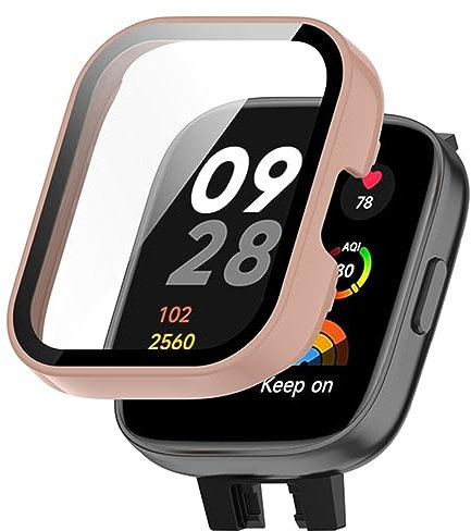 KNOXS Funda para Xiaomi Redmi Watch 3 Active Smart Watch con Protector de Pantalla, PC Bumper Anti-Rasguños Case HD&Delgada Protector de Pantalla Cover (Oro Rosa)
