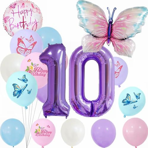 Yunchu Online 10. Geburtstagsdeko Mädche Lila Schmetterling Geburtstag Deko Set für Mädchen mit Schmetterlingen