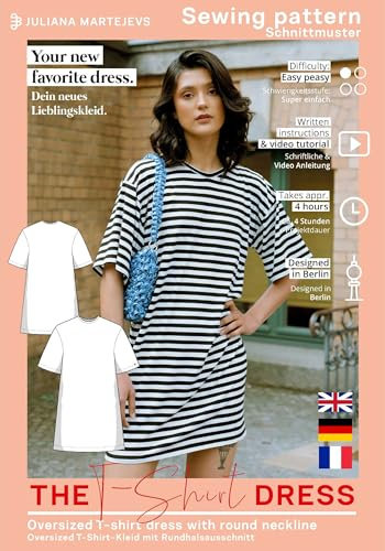 Schnittmuster T-Shirt Kleid Damen (Gr. XS-XXXL) Papierschnittmuster mit Nähanleitung zum Nähen