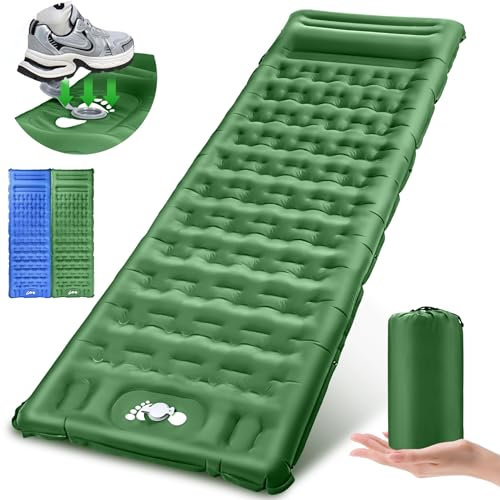 NEEMOSI Matelas Camping, Matelas Autogonflant Confortable Amélioré,13cm D'épaisseur,Matelas Gonflable 1 Place Portable avec Oreiller Intégré et Pompe à Pied,Camping/Randonnée/Aventure