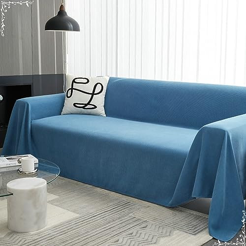 KnSam Home Sofaüberwurf, Einfarbig Couchbezug Zweisitzer, Wohnzimmer Sessel Hunde Haustiere Sofahusse Chenille Anti-Rutsch-Couch (90x240CM, Blau)