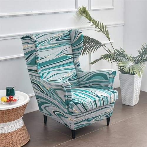 Hixingo Bunt Kariert 2-Teilig Ohrensessel Überzug, Drucken Sesselbezüge, Abnehmbar Polyester Ohrensessel Bezug, für Wohnzimmer Schlafzimmer Hotel Sesselschoner (grüne Linien)