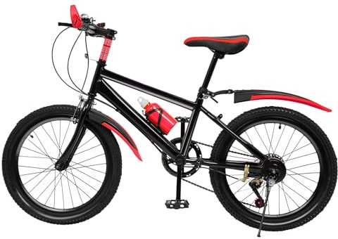 Areao 20-Zoll-Mountainbike, Kinder-Mountainbike, Maximale Belastbarkeit 85Kg, Doppel-Bremssystem Vorne Und Hinten Mit Schutzblechen, FüR Die Meisten Kinder Geeignet (Rot)