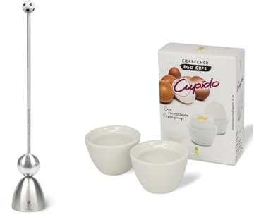 Take 2 Germany | Clack 99005-S Eierschalensollbruchstellenverursacher Set inkl. zwei Porzellan Eierbecher | Edelstahl - Motiv: Fußball | ideal zum täglichen Frühstück