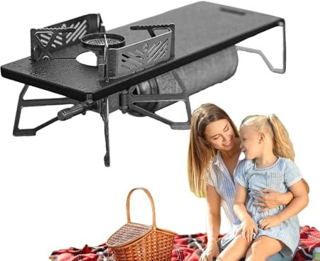 Plateau de Table pour réchaud de Camping,Tableau de Camping | Support de réchaud de Pique-Nique,Support de poêle de Camping, Support en Fer Amovible avec Planche météo pour Barbecue Plage