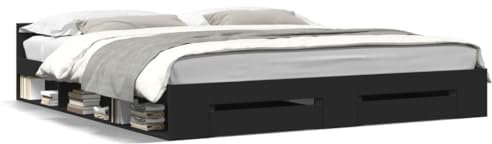 LAPOOH Bettgestell mit Schubladen Schwarz 180x200 cm Holzwerkstoff, Bett, Jugendbett, Schlafzimmer Bett, Bed Frame - 3280728