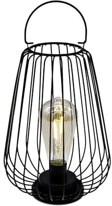 Spetebo Metall Laterne mit LED Glühbirne Batterie betrieben - 26 x 19 cm - Deko Lampe in schwarz warm weiß beleuchtet - Hängelampe Tischlampe Dekoleuchte Deko Beleuchtung