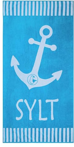 SCHIETWETTER Unisex Strandhandtuch Sylt 180x88cm, XXL Handtuch, Badetuch, Frottee, Baumwollgemisch, schnelltrocknend azuro-White OS