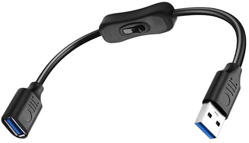JSADZKJ USB 3.0 Cable con Interruptor On/Off USB Tipo A Macho a Hembra Cable de Extensión USB 3.0 Corto Soporte de Datos y Alimentación para PC Coche Ventilador USB Portátiles Tiras de LED 1ft