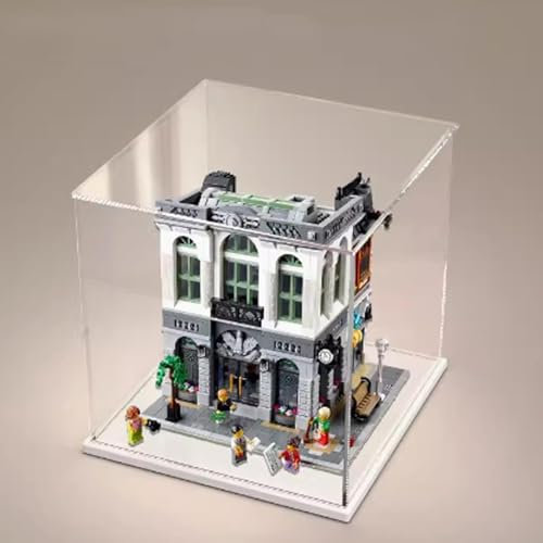 Acryl-Vitrine für Lego 10251 Brick Banks Modell, staubdichte transparente Acryl-Vitrine, Aufbewahrungsbox (Modell nicht im Lieferumfang enthalten) (weißer Boden)