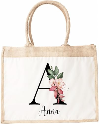 LIEBTASTISCH Jutetasche Shopper personalisiert bedruckt mit Name & Buchstabe-Große Jutebeutel 42 x 33 x 19 cm Einkaufstasche stilvoll & praktisch-Jute-Tasch Jutetasche Shoe