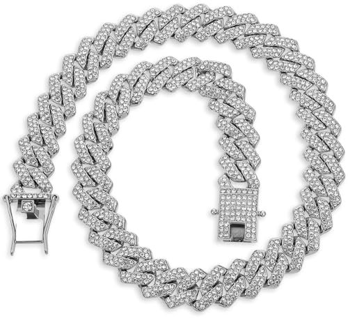 salbsever Cuban link Chain Iced Out Kette Kubanische Kette Edelstahl Panzerkette mit Diamantschliff Hip Hop Schmuck Miami Cuban Chain für Männer Frauen
