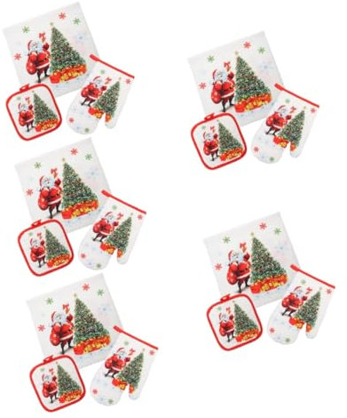 Alipis 5 Set Di Guanti Da Forno Natalizi Con Tecnologia Di Ricamo Resistenti Al Calore Eleganti Guanti Da Cucina Per La Casa