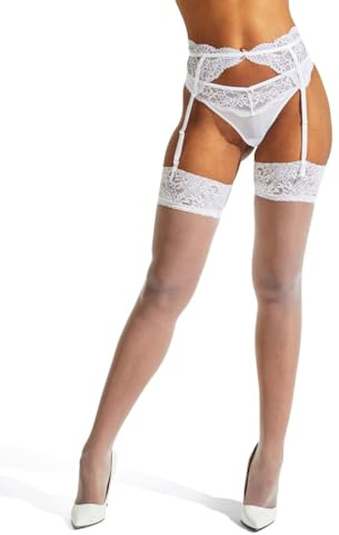 Ann Summers Bridal Lace Top Glossy Hold Up - Hold Up Stockings for Women - Glossy - Silcione Stay in Place Strips