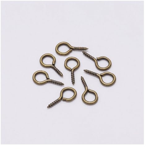 Wisafory 200 pezzi viti occhio perni a vite autofilettanti mini viti a occhiello gancio per viti per occhi in legno sughero top bottiglie fai da te produzione di gioielli bronzo 5 x 10 mm