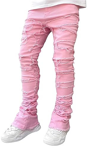 Vestiti per gli uomini Jeans da uomo a gamba dritta da strada affilati jeans indoor boy, rosa, XXL