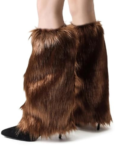 QIBZI Stulpen für Damen,Beinringe, Plüsch-Beinstulpen, Damen-Fell-Beinstulpen, lange Fell-Winterstiefelüberzüge (braun 40 cm)