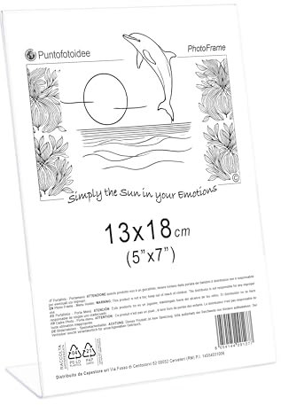 Cornice in Plexiglass da Tavolo - Porta Menu Trasparente - Portafoto da Tavolo - Espositore Pubblicitario - Espositore per Brochure, Depliant, Volantini (Trasparente, 13X18 cm Verticale)