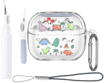 Custodia carina compatibile con Samsung Galaxy Buds 3 e Galaxy Buds 3 Pro, custodia trasparente con dinosauro con moschettone, custodia in TPU di alta qualità, ricarica wireless per donne e uomini