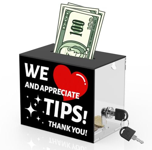 Acrylic Tip Jar for Bartender Tip Box Tip Jars Suggestion Box with Slot and Lock Money Jar Donation Box with Lock 6 X 4 X 5 Inch Raffle Box for Bar Restaurant Musician Car Driver
