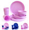 Fingey Set di 16 piatti in plastica, riutilizzabili, leggeri, adatti al microonde, senza BPA, lavabili in lavastoviglie, per 4 persone, colore: viola