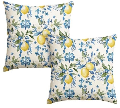 Artoid Mode Zitrone Blumen Sommer Kissenbezüge 2er Set, 45x45 cm Saisonnal Frühling Zierkissenbezug Cushion Cover Couch Wohnzimmer Deko