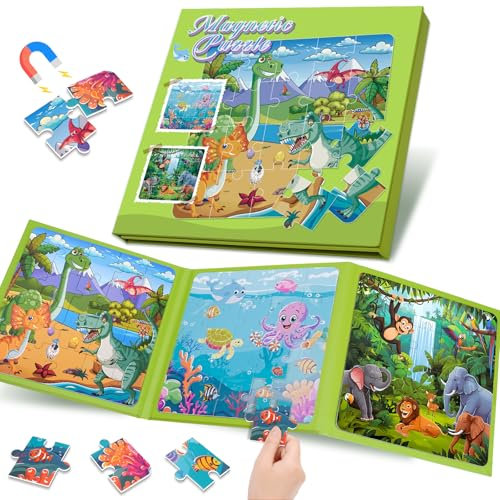 Toys for 3 4 5 6 Year Old Boy Girls: Boys Toy Age 4-5-6 Birthday Gifts for Boy Girl Age for 4 5 6 7 Travel Games for Kids 3-5 Toddler Aeroplane Activities Educational Magnetic Jigsaw Dinosaur Puzzles