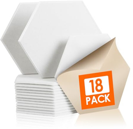 Rdutuok 18 Stück Selbstklebend Akustik Panel,30x26x1cm Hexagon Akustik Absorber Schallschutzplatten Akustikpaneele Wand für Tonstudio, Büro,Studio und Wanddekoration,Weiß