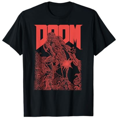 DOOM Red Sketched Cover Art Retro Video Game T-Shirt