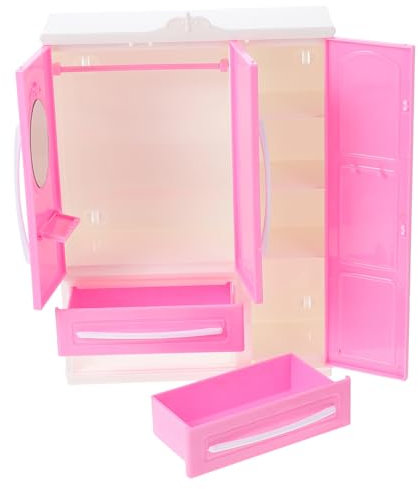 HANABASS 1 Stück Mini-Puppenkleiderschrank Puppenmöbel Kleiderschrank für Puppenkleider Puppenschrank kleine Hausbedarf mini Schrank Puppenbekleidungsorganisator Abs Rosa