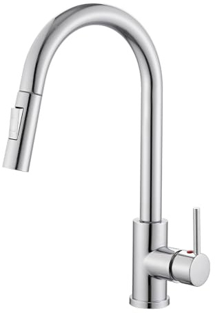 Zeffrary Rubinetto da cucina con doccetta estraibile, rubinetto da cucina ad alta pressione allungabile, girevole a 360°, miscelatore da cucina con doccetta 2 tipi di getto d'acqua, acciaio inox