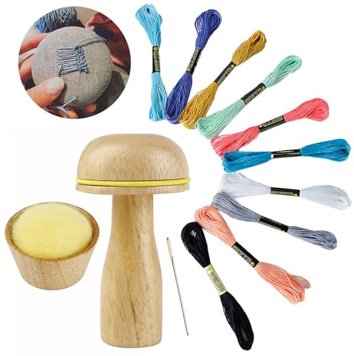 Kronabelle Darning Mushroom Set with Needle, Threads, and Mending Supplies for Clothing Repairs
