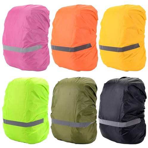 Sporgo 6 Stück Regenschutz Rucksack: (30L-40L) wasserdichte Regenhülle Schulranzen mit Reflexstreifen, Radfahren Rucksacküberzug, Regenschutz für Rucksäcke, für Camping, Wandern, Reisen