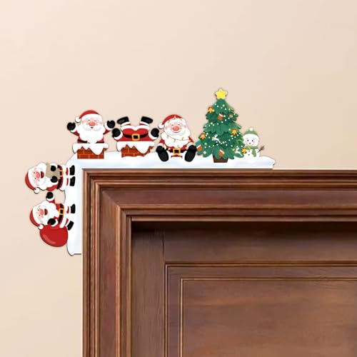Spetsbst Marco de puerta de Navidad, decoración navideña con puntos adhesivos transparentes, decoración de madera, doble cara, para paredes, puertas, ventanas, chimenea (Papá Noel)