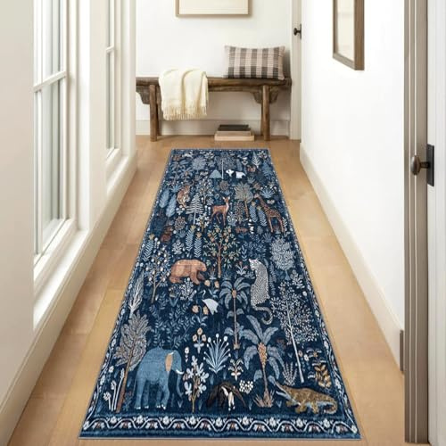 Siunwdiy Dekorative Teppiche Läufer Lang Für Flur 60×120 cm Bunter Waschbarer Vintage Blumen Teppich Für Flur Küche Wohnzimmer