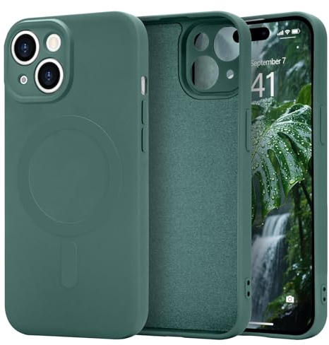 Urarssa Magnetic Case for iPhone 15, Liquid Silicone, Forest Green | Compatible with Magsafe, Premium Gel Rubber Silky-Soft Touch Phone Case, Anti-Scratch Shockproof Drop Protective Phone Cover